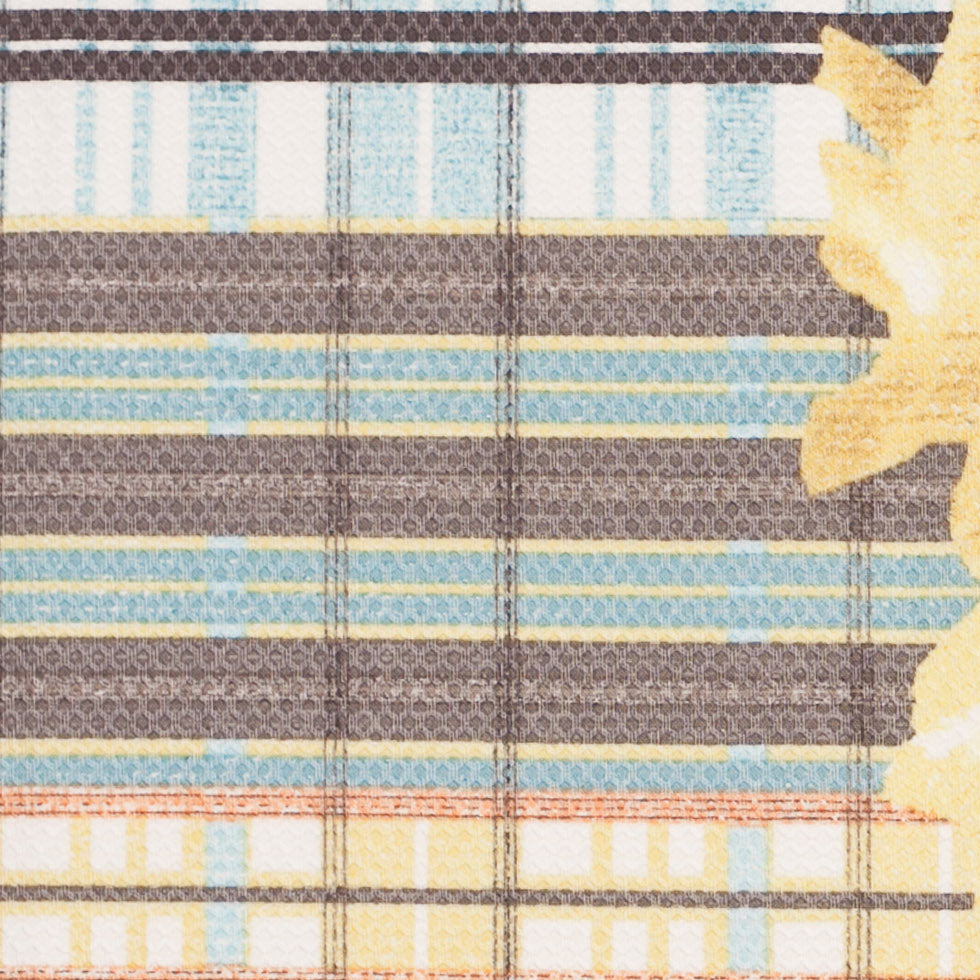 Blue/Yellow Plaid Cotton Pique With Floral Detail - Detail