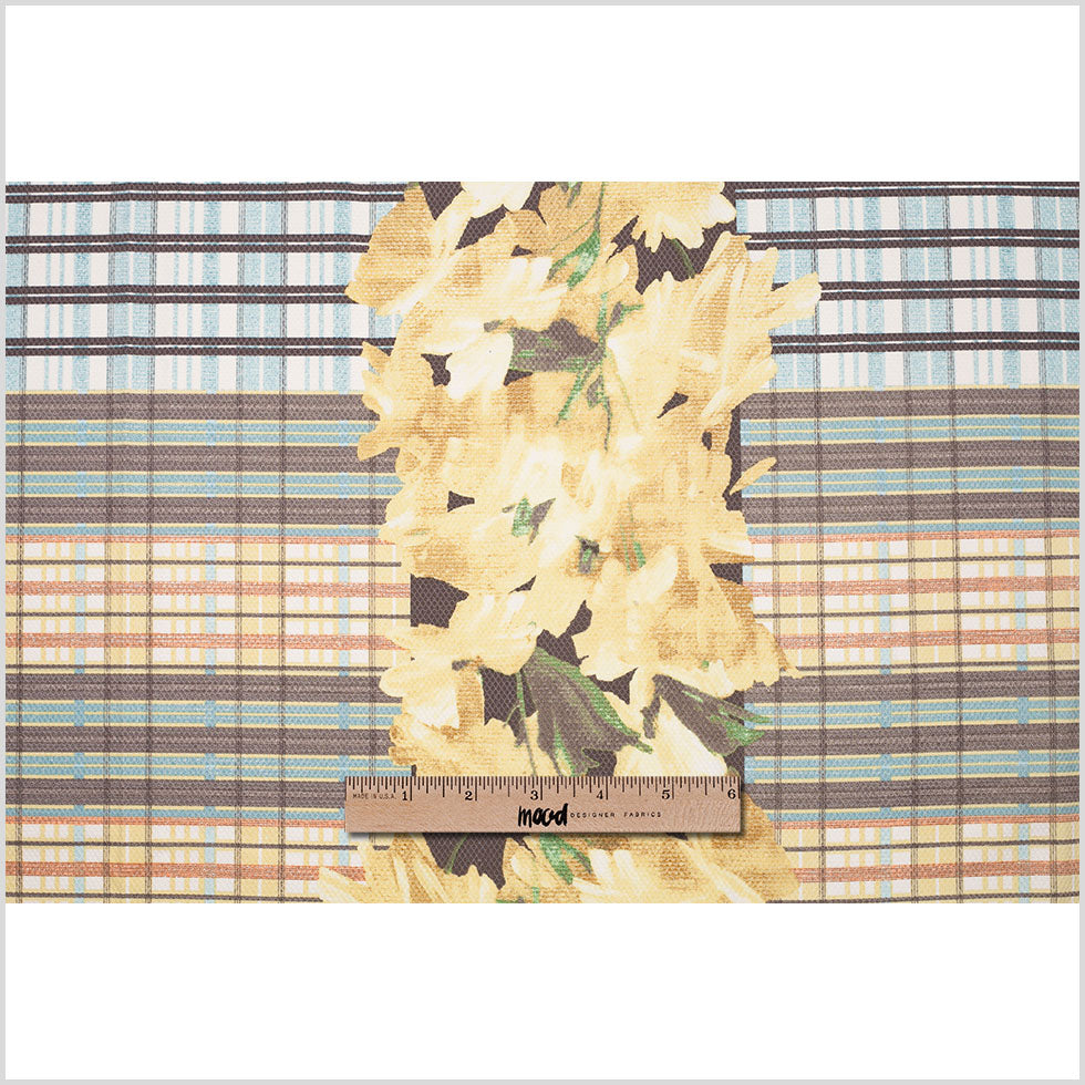 Blue/Yellow Plaid Cotton Pique With Floral Detail - Full