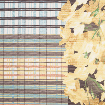 Blue/Yellow Plaid Cotton Pique With Floral Detail