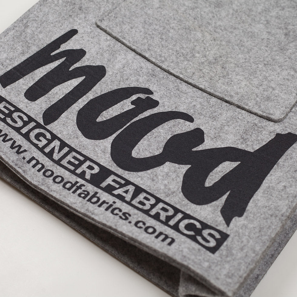 Light Gray Felt Mood Bag with Black Logo Folded