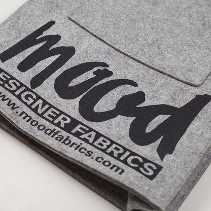 Light Gray Felt Mood Bag with Black Logo Folded
