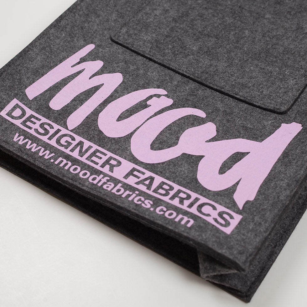 Charcoal Felt Mood Bag with Pink Lavender Logo - Detail