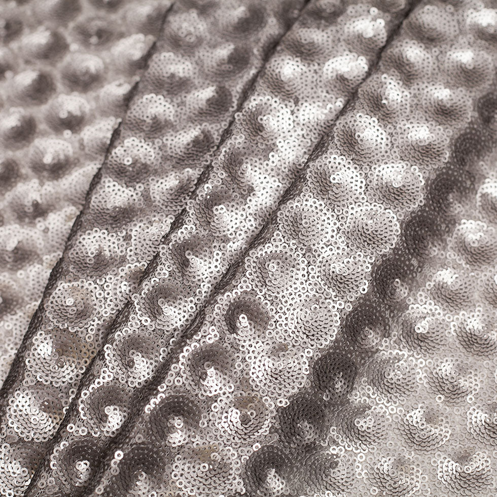 Polyester Mesh with Clustered Baby Sequins - Silver Folded