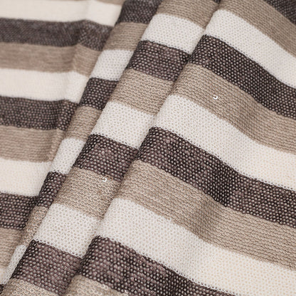 Beige/Brown/White Striped Baby Sequins on Polyester Mesh - Detail