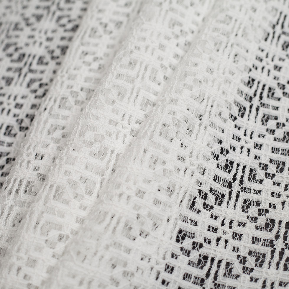 White Geometric Cotton-Nylon Lace Folded