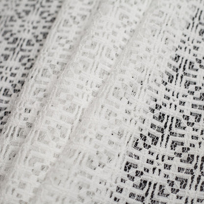 White Geometric Cotton-Nylon Lace Folded