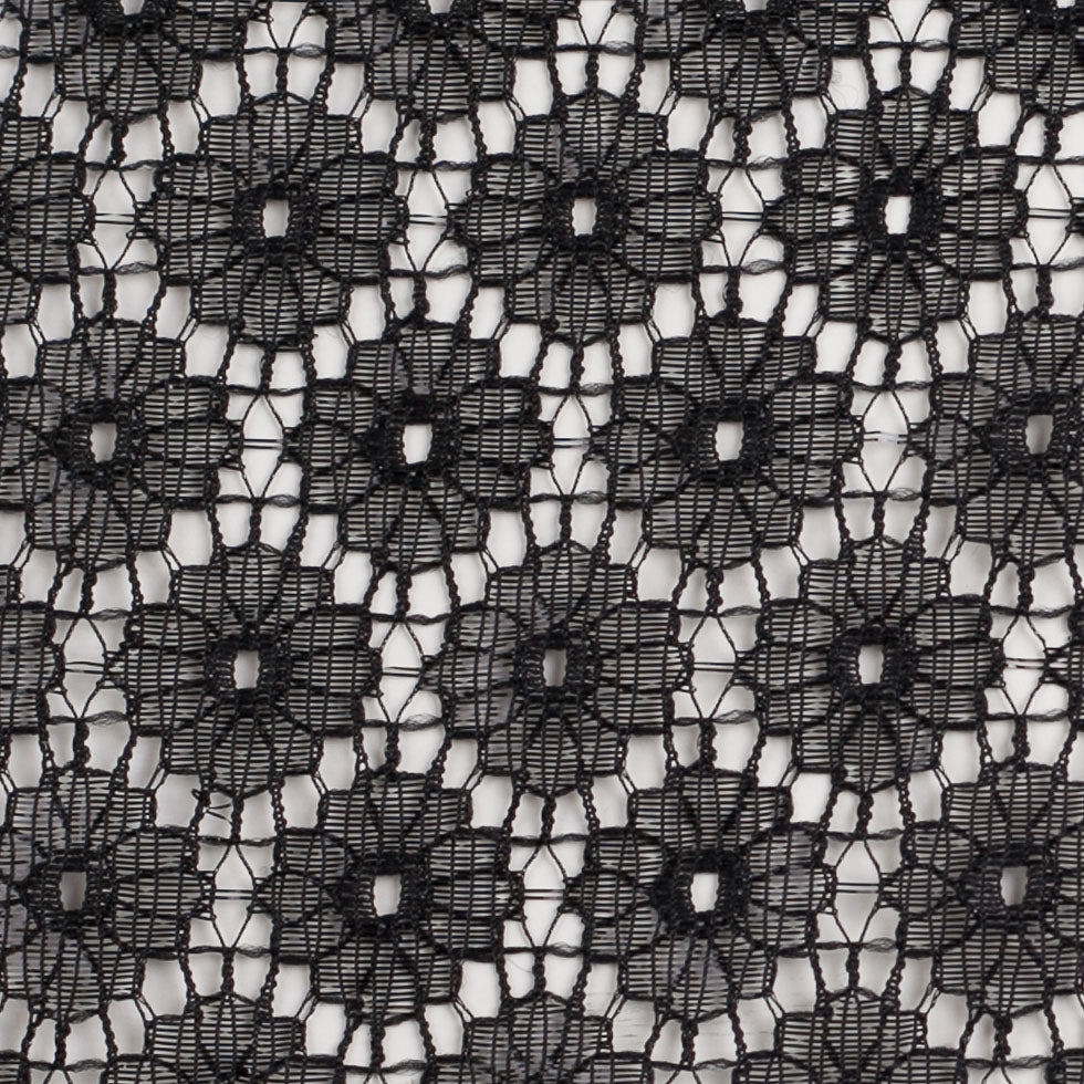 Metallic Black/Black Nylon Floral Lace Detail