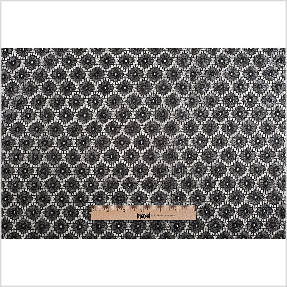 Metallic Black/Black Nylon Floral Lace Full