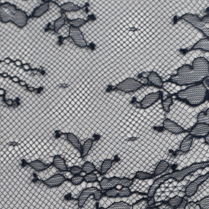 Navy Scallop-Edged Re-Embroidered Floral Lace - Detail
