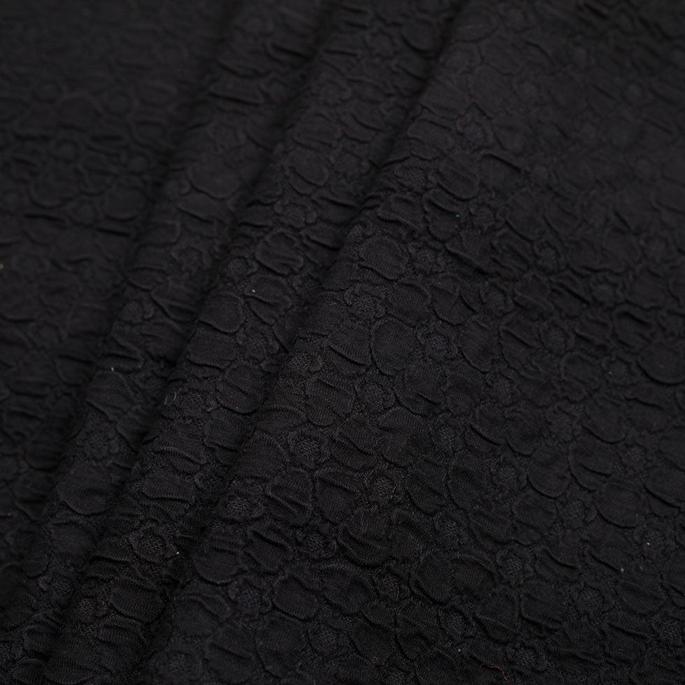 Black Stretch Viscose-Nylon Novelty Knit Folded