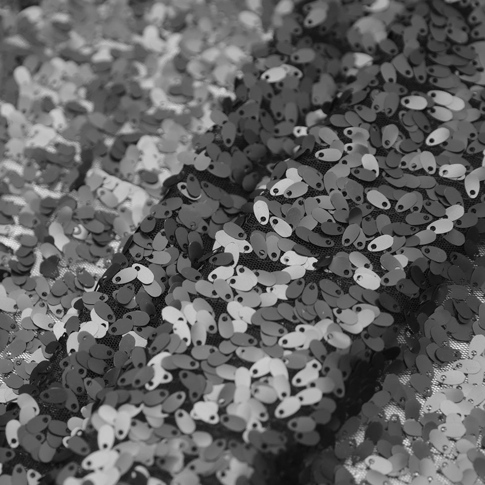 Black Oval Piette Sequins on Polyester Mesh Folded