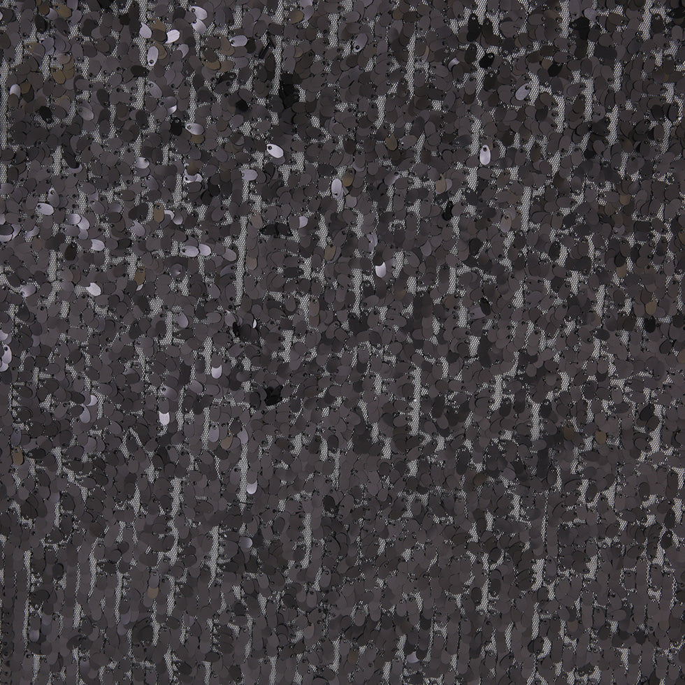 Black Oval Piette Sequins on Polyester Mesh
