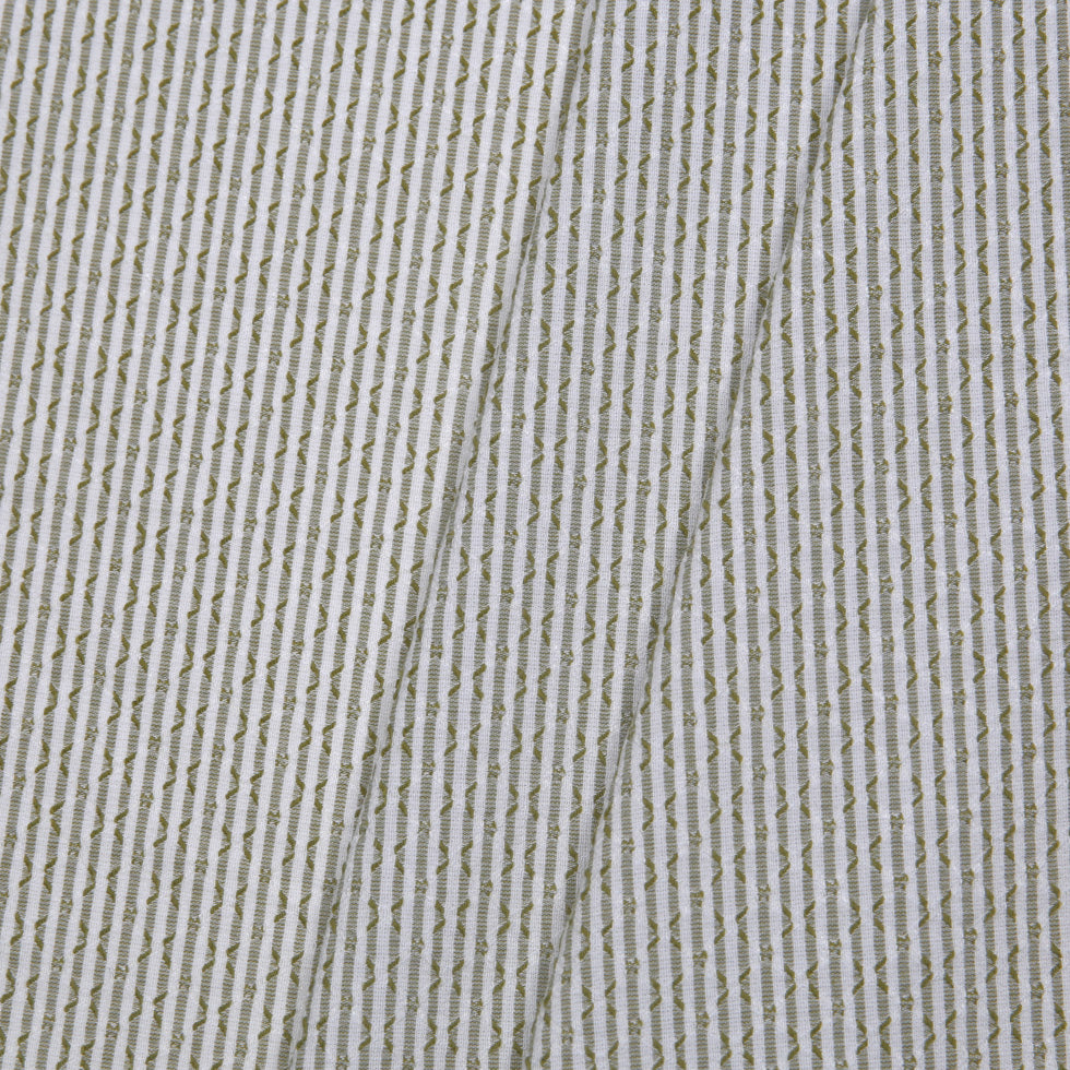 Italian White/Tarrgon Stretch Cotton Blended Brocade - Folded