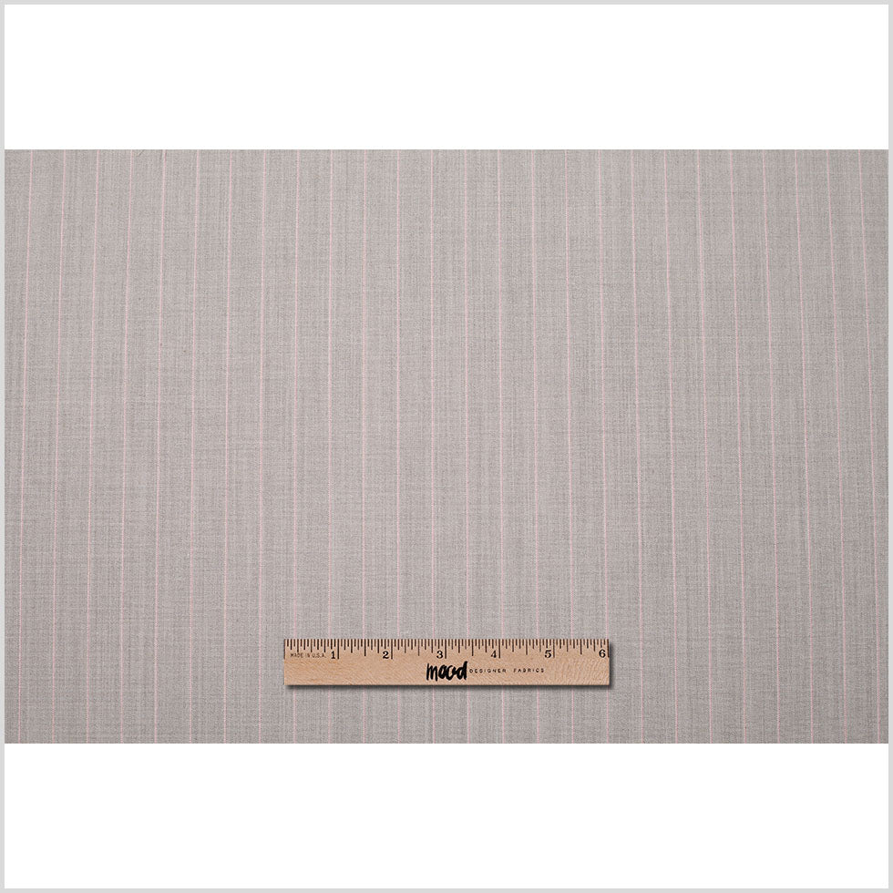 Italian Light Taupe Striped Stretch Polyester Suiting - Folded