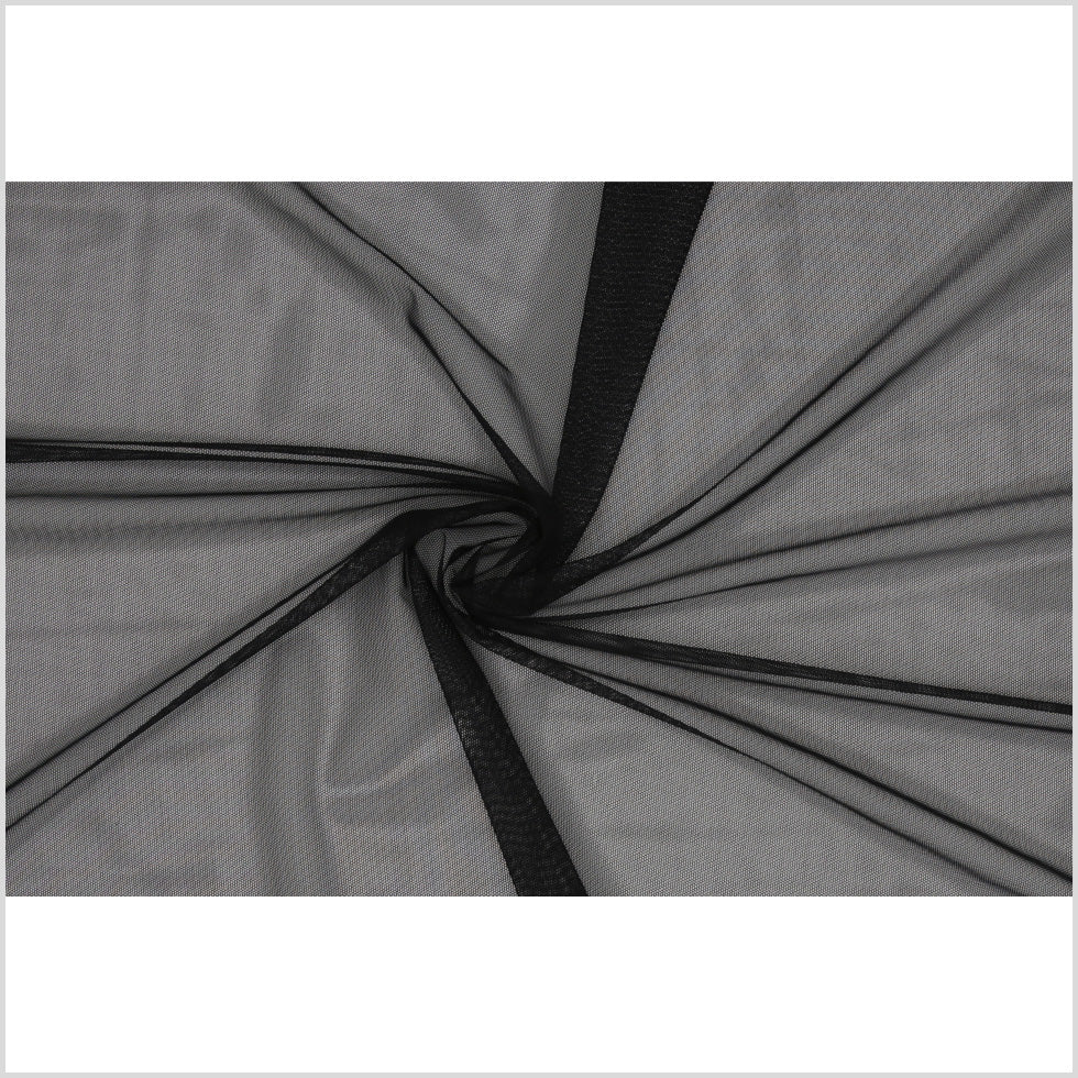 Black Stretch Polyester Power Mesh - Folded