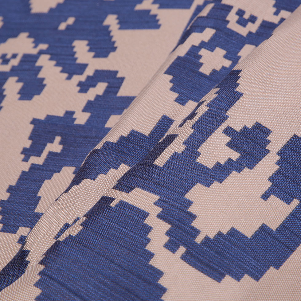 Denim Geometric Polyester Brocade Folded
