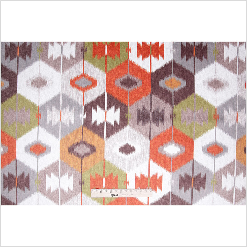 Turkish Orange Ikat Geometric Upholstery Velvet - Full