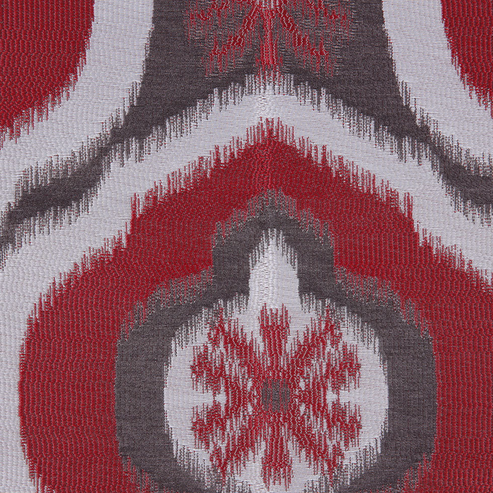 Red Ikat Damask Polyester Woven Detail