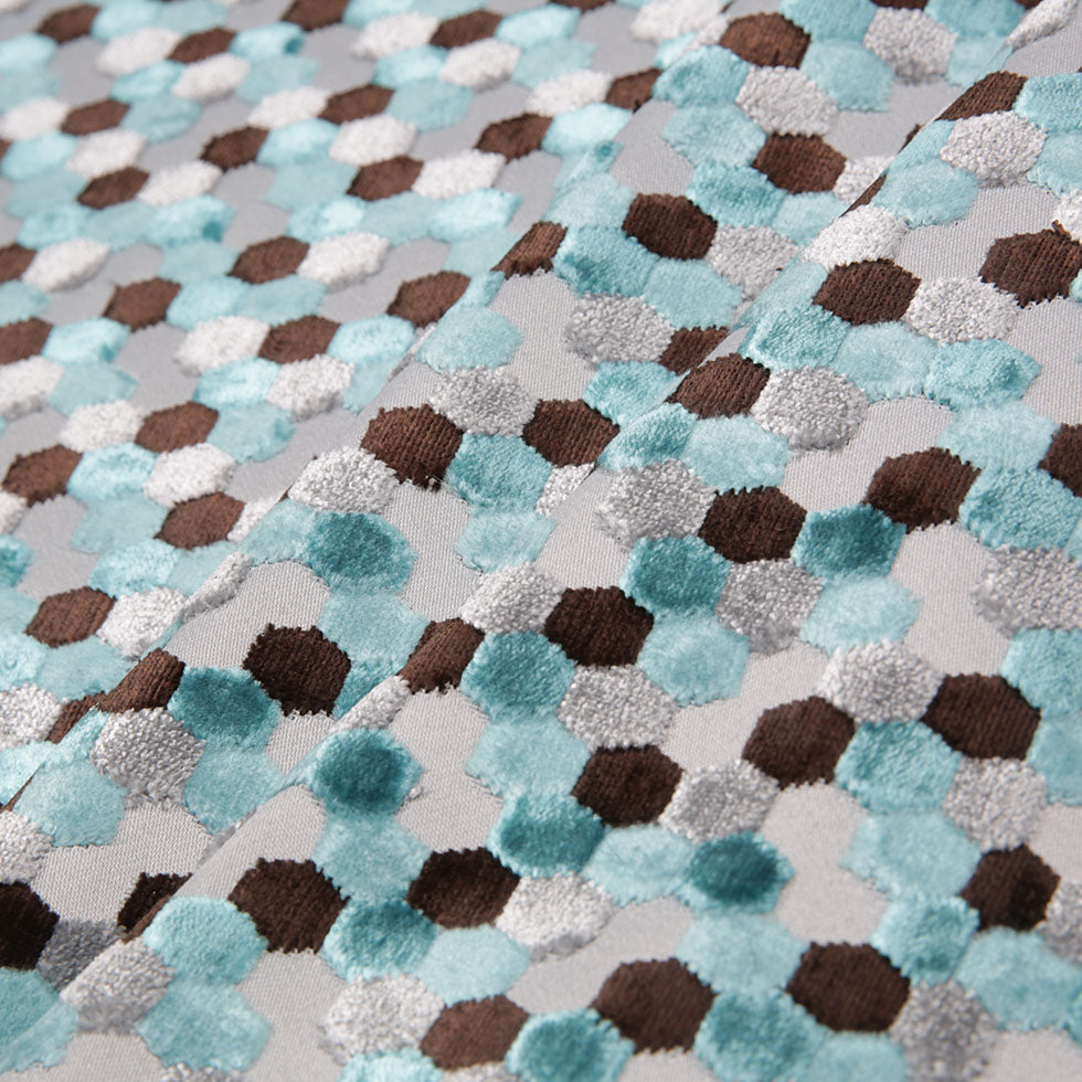 Aqua Laser-Cut Geometric Polyester Velvet Folded