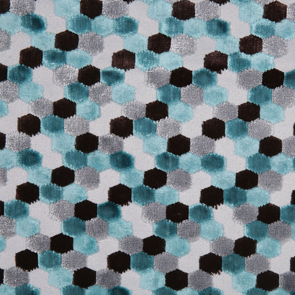 Aqua Laser-Cut Geometric Polyester Velvet Detail