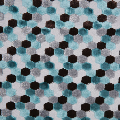 Aqua Laser-Cut Geometric Polyester Velvet Detail