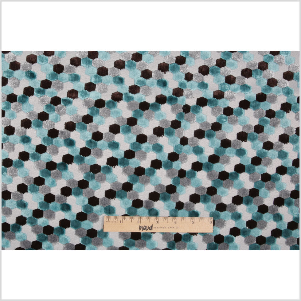 Aqua Laser-Cut Geometric Polyester Velvet Full