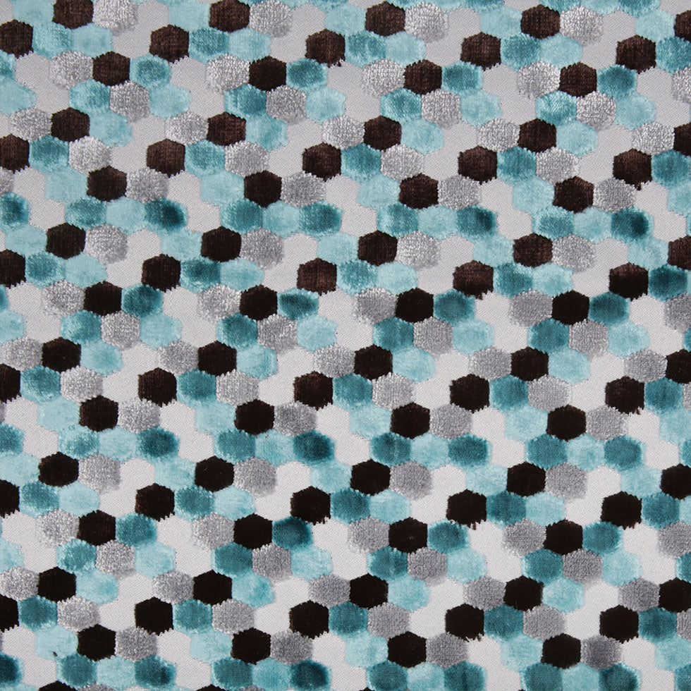 Aqua Laser-Cut Geometric Polyester Velvet