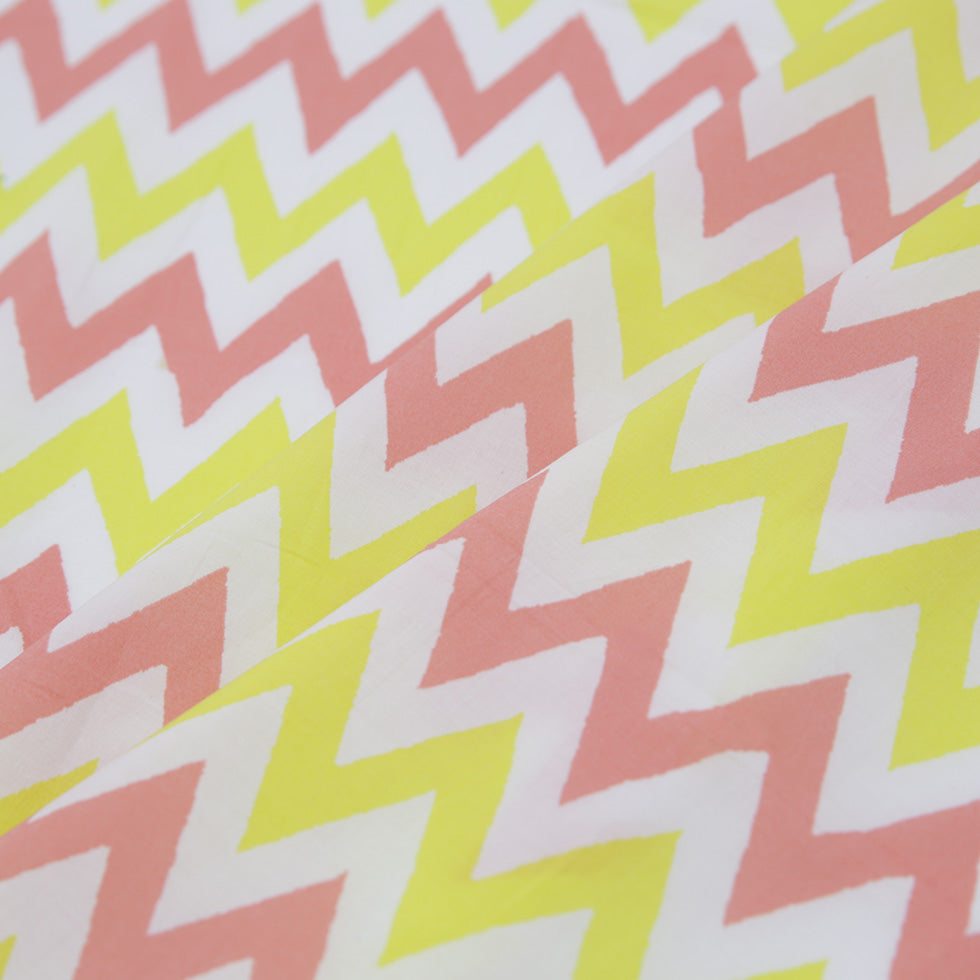 Yellow/Coral/White Zig-Zag Printed Cotton Poplin Folded