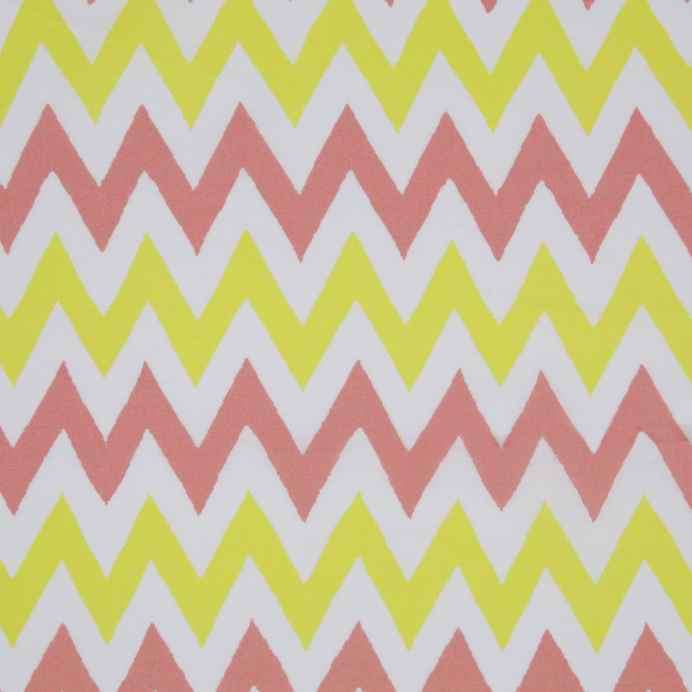 Yellow/Coral/White Zig-Zag Printed Cotton Poplin Detail