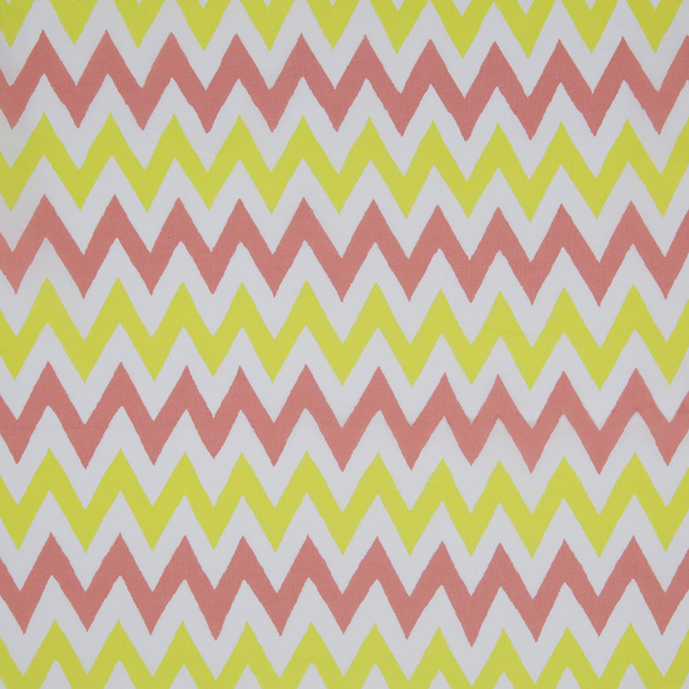Yellow/Coral/White Zig-Zag Printed Cotton Poplin