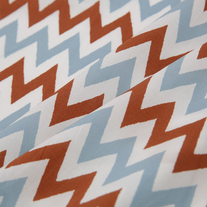 Brown/Blue/White Zig-Zag Printed Cotton Poplin - Folded