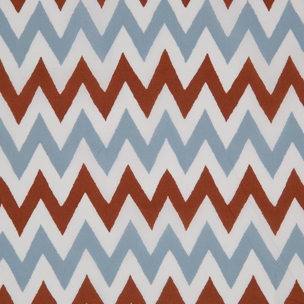 Brown/Blue/White Zig-Zag Printed Cotton Poplin - Detail