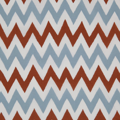 Brown/Blue/White Zig-Zag Printed Cotton Poplin - Detail