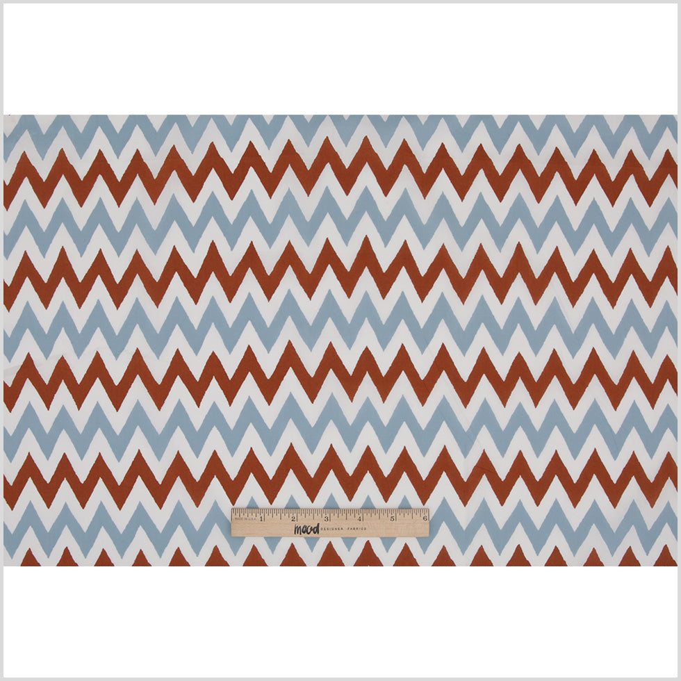 Brown/Blue/White Zig-Zag Printed Cotton Poplin - Full