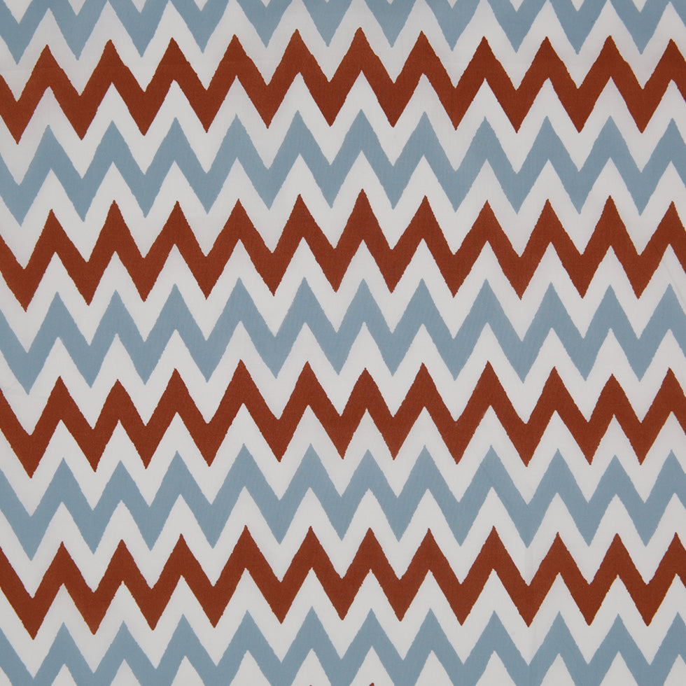 Brown/Blue/White Zig-Zag Printed Cotton Poplin