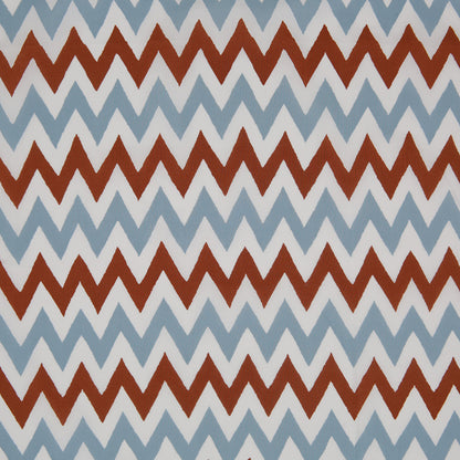 Brown/Blue/White Zig-Zag Printed Cotton Poplin