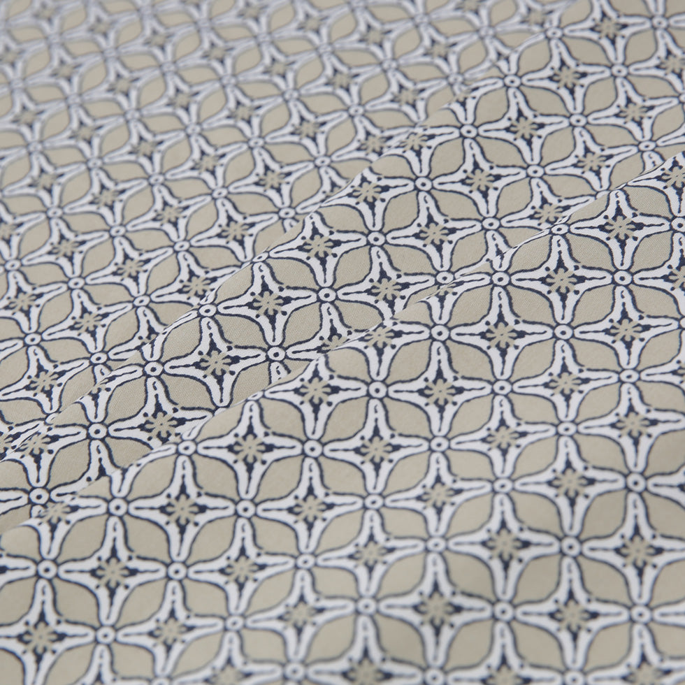 Pebble Beige Geometric Stretch Cotton Sateen - Folded