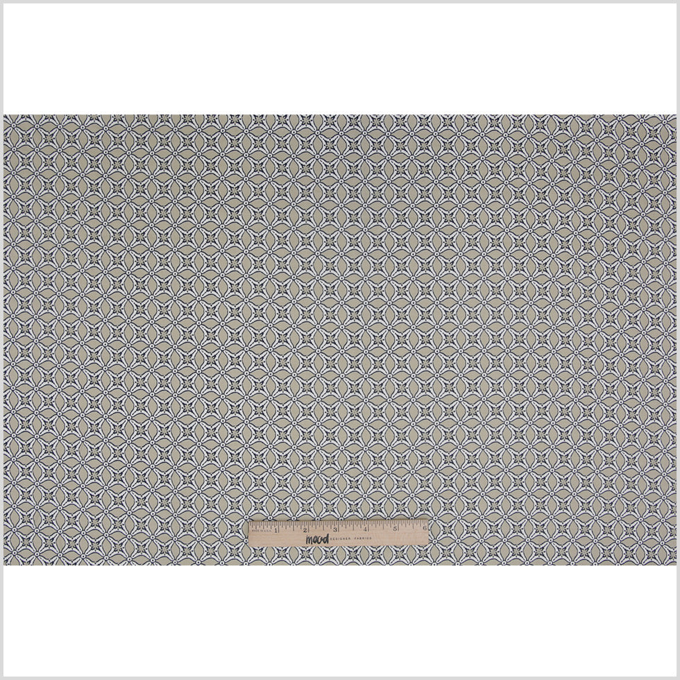 Pebble Beige Geometric Stretch Cotton Sateen - Full