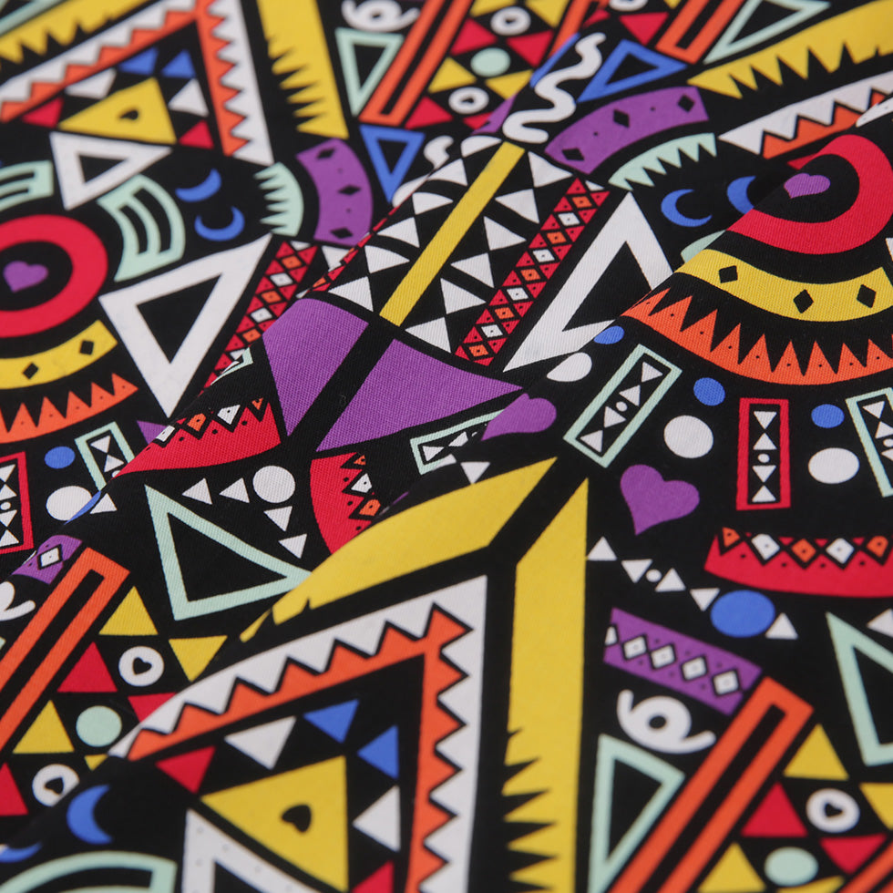 Purple/Yellow Multicolor Geometric Printed Stretch Cotton Twill - Folded