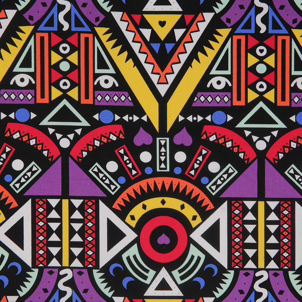 Purple/Yellow Multicolor Geometric Printed Stretch Cotton Twill - Detail