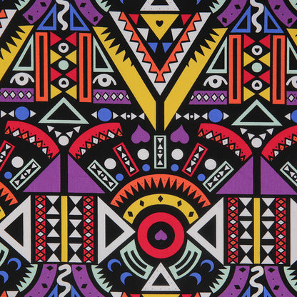 Purple/Yellow Multicolor Geometric Printed Stretch Cotton Twill - Detail