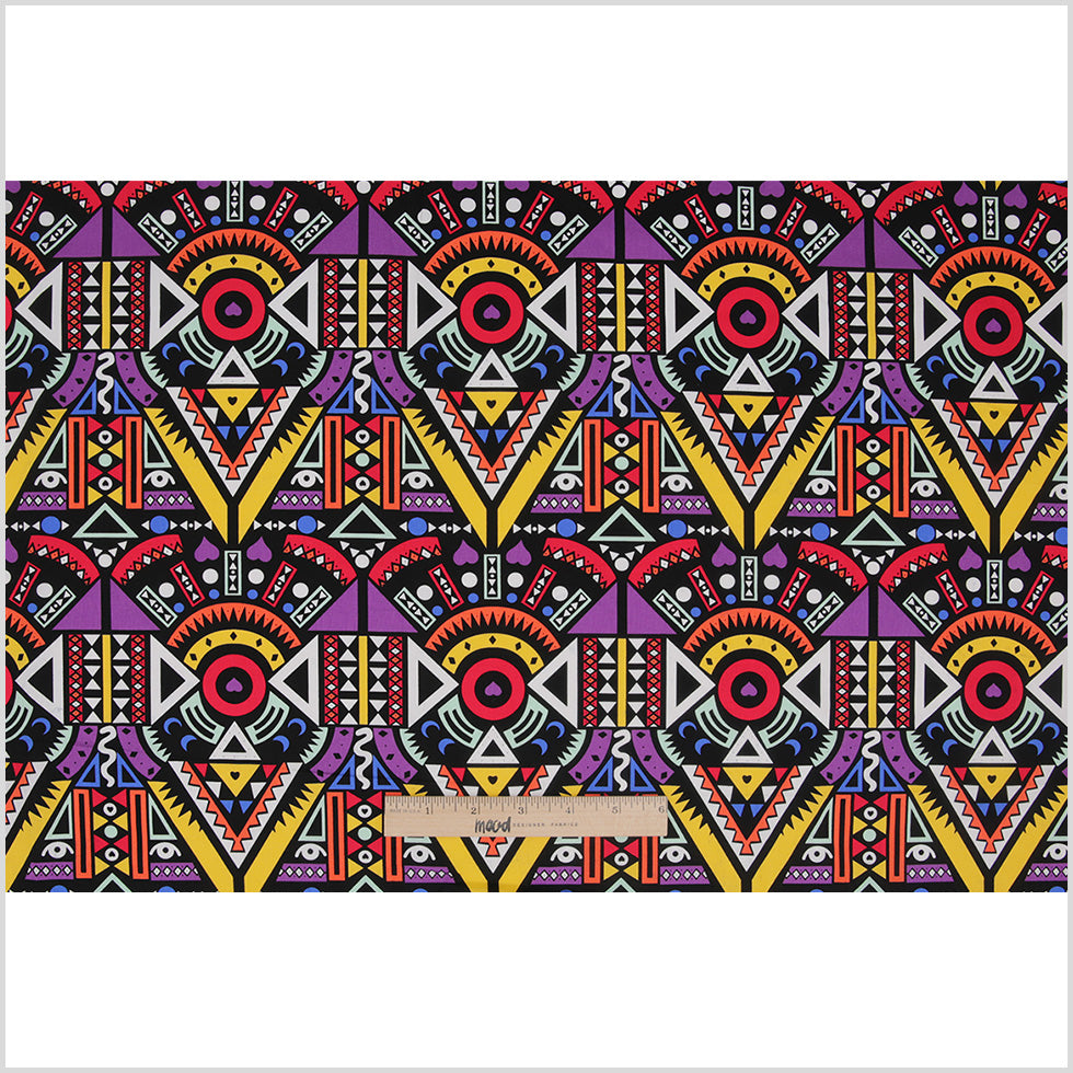 Purple/Yellow Multicolor Geometric Printed Stretch Cotton Twill - Full