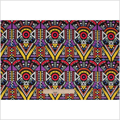 Purple/Yellow Multicolor Geometric Printed Stretch Cotton Twill - Full