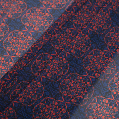 Blue/Orange/Black Kaleidoscope Digitally Printed Polyester Chiffon Folded
