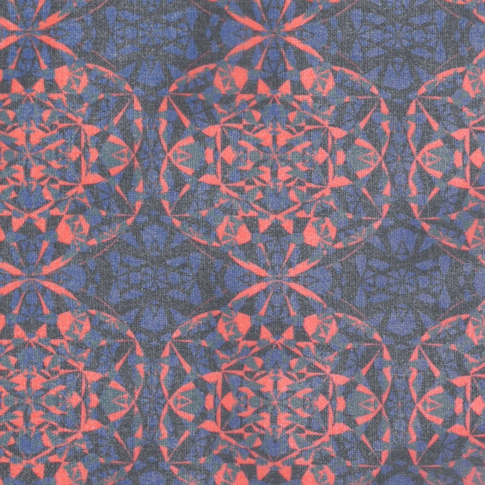 Blue/Orange/Black Kaleidoscope Digitally Printed Polyester Chiffon Detail