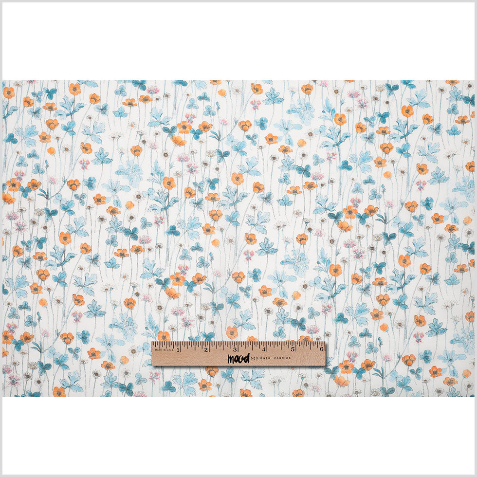 Liberty of London Josephines Garden Blue/Orange Silk-Cotton Voile Folded