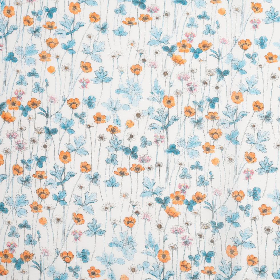 Liberty of London Josephines Garden Blue/Orange Silk-Cotton Voile
