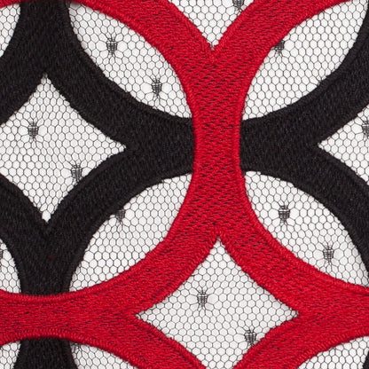 Black and Red Circular Geometric Nylon Lace with Netting Full