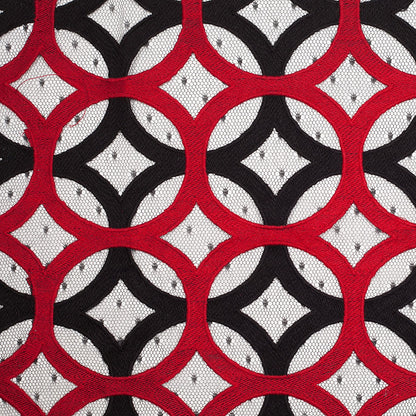 Black and Red Circular Geometric Nylon Lace with Netting