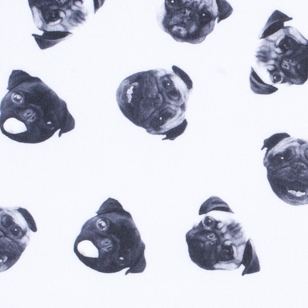 Black/White Digitally Printed Pugs Stretch Neoprene/Scuba Knit Full